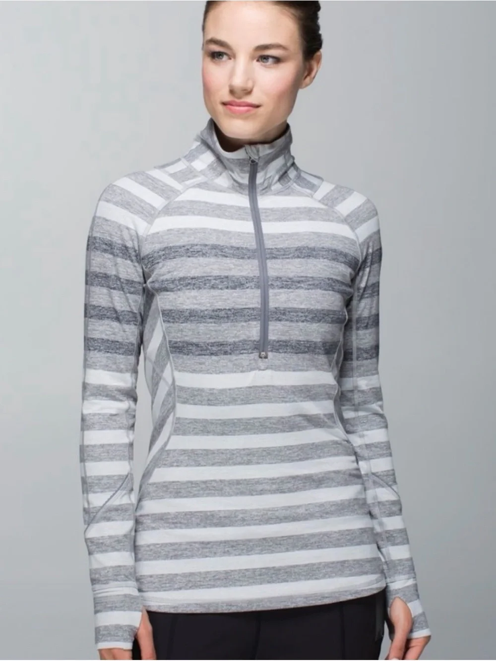 Lululemon Race Your Pace 1/2 Zip in the Marshmallow Stripe Heathered Slate Sz 4